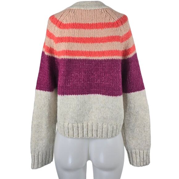 American Eagle Orange Pink Heathered Gray Cropped Women's Sweater Jacket L - Picture 2 of 3